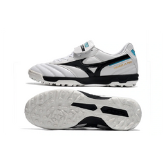 Chuteira Society TF Mizuno Morelia Sala Classic Branca, Preta e Azul