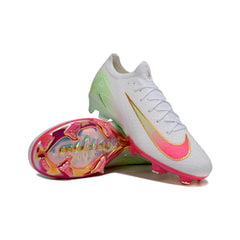 Chuteira Campo FG Nike Air Zoom Mercurial Vapor 16 Elite Branca, Rosa e Verde Infantil