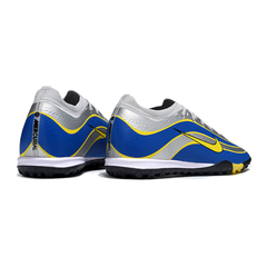Chuteira Society Nike Zoom Mercurial Vapor 16 Elite TF Cinza, Azul e Amarelo R9