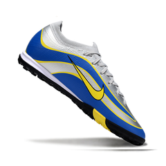 Chuteira Society Nike Zoom Mercurial Vapor 16 Elite TF Cinza, Azul e Amarelo R9