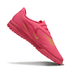Chuteira Society Nike Phantom 6 Academy TF Rosa e Verde Fluorescente