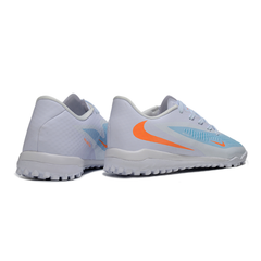 Chuteira Society Nike Phantom 6 Academy TF Branco Azul e Laranja
