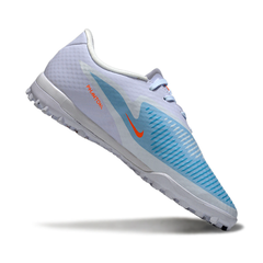 Chuteira Society Nike Phantom 6 Academy TF Branco Azul e Laranja