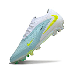 Chuteira Campo FG Nike Phantom 6 Elite Branca, Azul-Clara e Amarela