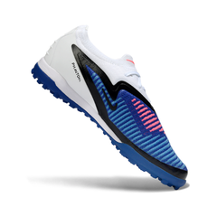 Chuteira Society TF Nike Phantom 6 Elite Branca e Azul Infantil