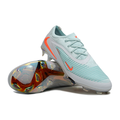 Chuteira Campo FG Nike Phantom 6 Elite Branca, Azul-Clara e Laranja Infantil