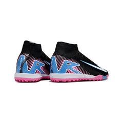 Chuteira Society TF Nike Zoom Mercurial Superfly 10 Elite Preta, Rosa-Clara e Azul Infantil