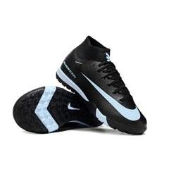 Chuteira Society TF Nike Zoom Mercurial Superfly 10 Elite Preta e Azul-Clara Turf Infantil