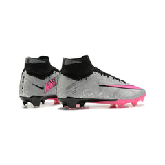 Chuteira Campo FG Nike Zoom Mercurial Superfly 9 Elite Cinza e Rosa Infantil