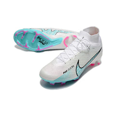 Chuteira Campo FG Nike Zoom Mercurial Superfly 9 Elite Branca, Azul-Clara e Rosa Infantil