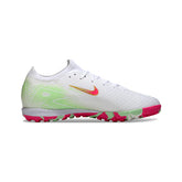 Chuteira Society TF Nike Zoom Mercurial Vapor 16 Elite Branca, Rosa-Clara e Verde Infantil