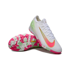 Chuteira Society TF Nike Zoom Mercurial Vapor 16 Elite Branca, Rosa-Clara e Verde Infantil