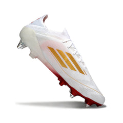 Chuteira Campo Molhado SG Adidas F50 Primeknit Elite Branca, Dourada e Vermelha