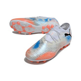 Chuteira Campo Sintético AG Puma Future 8 Low Cut Branca, Laranja e Azul