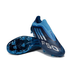 Chuteira Campo FG Adidas F50 Elite Sem Cadarço Azul e Preta Infantil