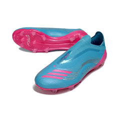 Chuteira Campo FG Adidas F50 Elite Sem Cadarço Messi Azul e Rosa