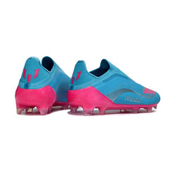 Chuteira Campo FG Adidas F50 Elite Sem Cadarço Messi Azul e Rosa