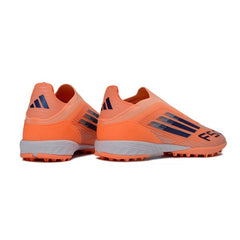 Chuteira Society TF Adidas F50 Elite Sem Cadarço Laranja e Azul Infantil