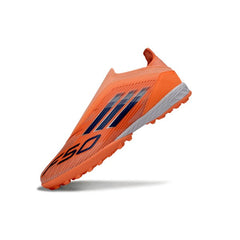 Chuteira Society TF Adidas F50 Elite Sem Cadarço Laranja e Azul Infantil