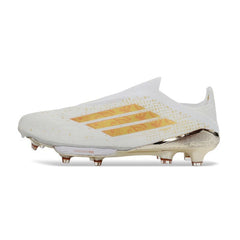 Chuteira Campo FG Adidas F50+ Elite Sem Cadarço Branca e Dourada