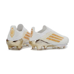 Chuteira Campo FG Adidas F50+ Elite Sem Cadarço Branca e Dourada