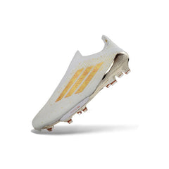 Chuteira Campo FG Adidas F50+ Elite Sem Cadarço Branca e Dourada