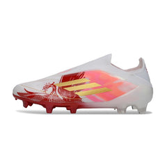 Chuteira Campo FG Adidas F50 Elite Sem Cadarço Branca, Dourada e Vermelha