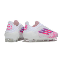 Chuteira Campo FG Adidas F50 Elite Sem Cadarço Branca, Rosa e Roxa