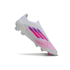 Chuteira Campo FG Adidas F50 Elite Sem Cadarço Branca, Rosa e Roxa