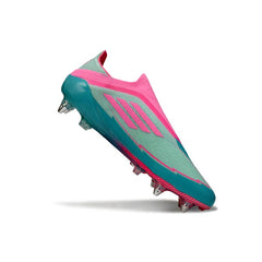 Chuteira Campo Molhado SG Adidas F50 Elite Sem Cadarço Azul-Clara e Rosa