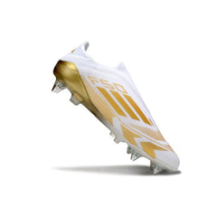 Chuteira Campo Molhado SG Adidas F50 Elite Sem Cadarço Branca e Dourada