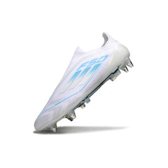 Chuteira Campo Molhado SG Adidas F50 Elite Sem Cadarço Branca e Azul-Clara
