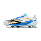 Chuteira Campo FG Adidas F50 Elite Branco, Azul e Dourado