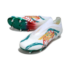 Chuteira Campo Molhado SG Adidas F50 Elite Sem Cadarço Branca, Vermelha e Verde