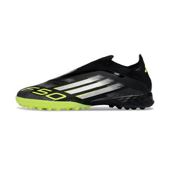 Chuteira Society TF Adidas F50 Sem Cadarço Elite Preta e Verde