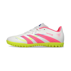 Chuteira Society TF Adidas Predator 25 Elite Rosa, Branca e Amarela