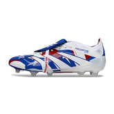 Chuteira Campo FG Adidas Predator 25 Elite Branca, Azul e Vermelha