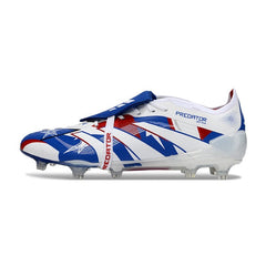 Chuteira Campo FG Adidas Predator 25 Elite Branca, Azul e Vermelha