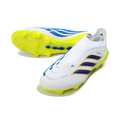 Chuteira Campo FG Adidas Predator 26 Elite Sem Cadarço Branca e Amarela