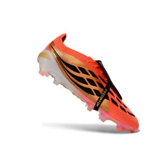 Chuteira Campo FG Adidas Predator 26 Elite Com Língua Laranja e Dourada