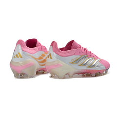 Chuteira Campo FG Adidas Predator 26 Elite Rosa, Branco e Dourado