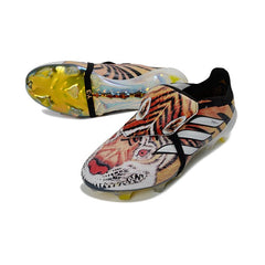 Chuteira Campo FG Adidas Predator 26 Elite Com Língua Preta, Branca e Laranja