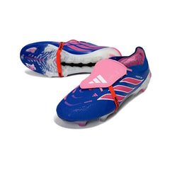 Chuteira Campo FG Adidas Predator 26 Elite Com Língua Azul, Rosa e Branca