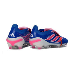 Chuteira Campo FG Adidas Predator 26 Elite Com Língua Azul, Rosa e Branca