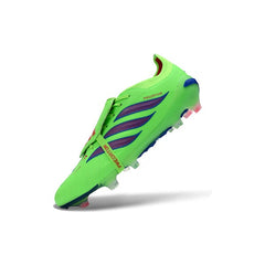 Chuteira Campo FG Adidas Predator 26 Elite Com Língua Verde Fluorescente e Azul