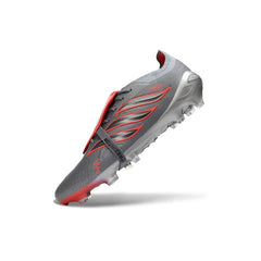 Chuteira Campo FG Adidas Predator 26 Elite Com Língua Cinza e Laranja