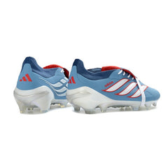 Chuteira Campo FG Adidas Predator 26 Elite Com Língua Azul Claro e Branco