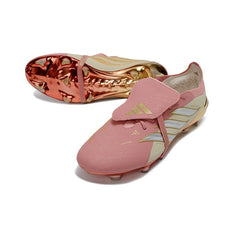 Chuteira Campo FG Adidas Predator 26 Elite Com Língua Rosa e Bege