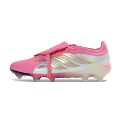 Chuteira Campo FG Adidas Predator 26 Elite Com Língua Rosa e Branco
