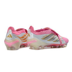 Chuteira Campo FG Adidas Predator 26 Elite Com Língua Rosa e Branco